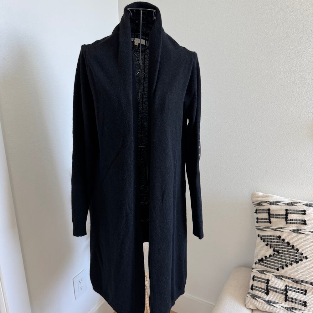 Sandro Paris Studded Elbow Patch Black Wool/ Cashmere Blend Cardigan FR2 /US6-M - Picture 4 of 11